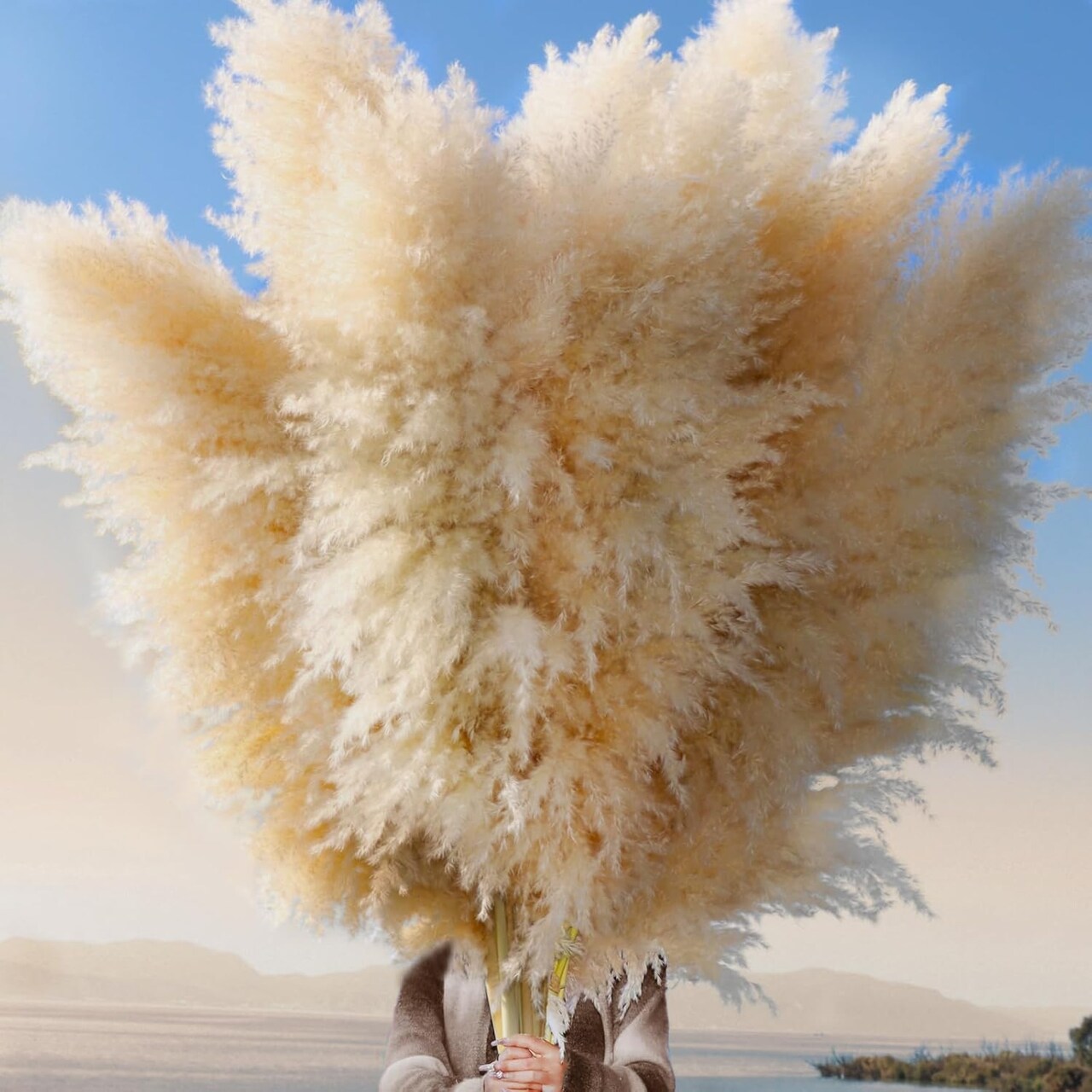 24 pcs Tall Pampas Grass Decoration - Pasuvsigt 40 Inch Large Pampas Grass Dried Flower Decoration